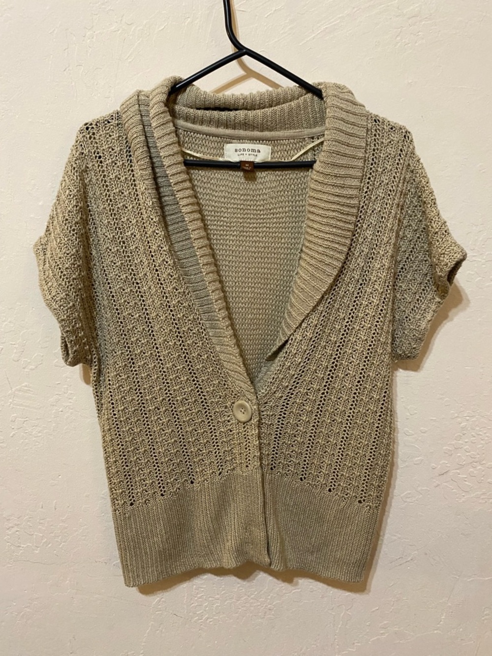 Sonoma Knit Cardigan Sweater Beige Short Sleeve Button Front Medium